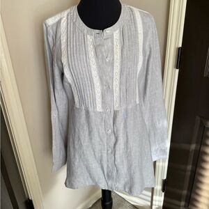 Jones New York Sport Gray linen pleated s Blouse